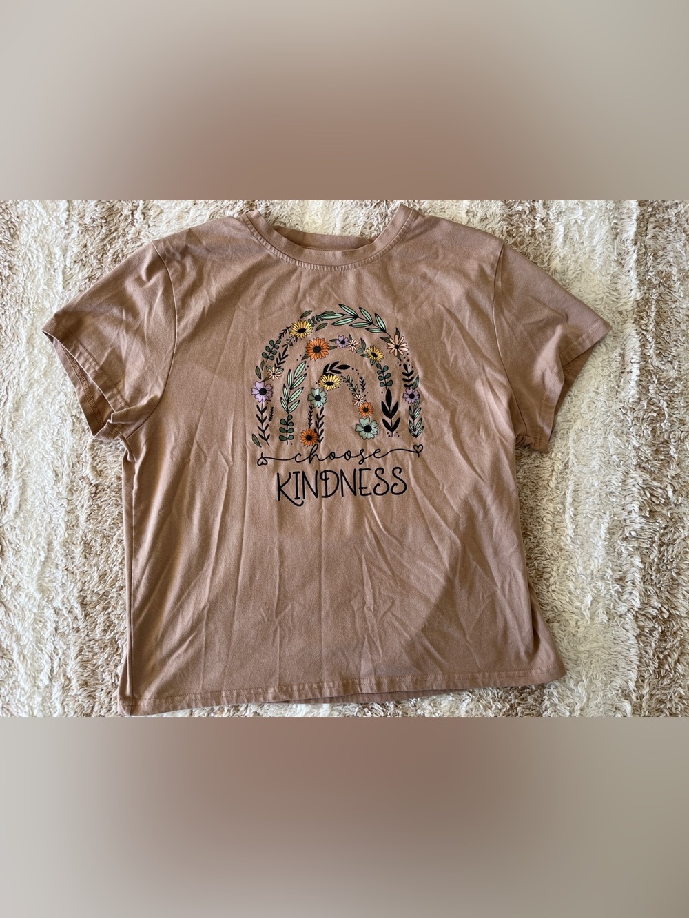 Choose Kindness Floral Rainbow Kids Tee - Dusty Rose